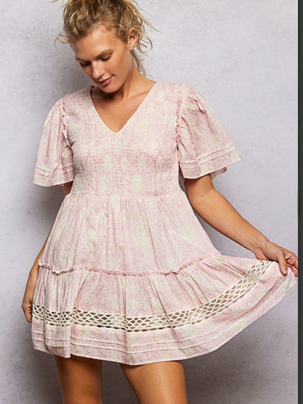 Softgirl Pol Smocked Mini Dress Embroidered Details Romantic Boho